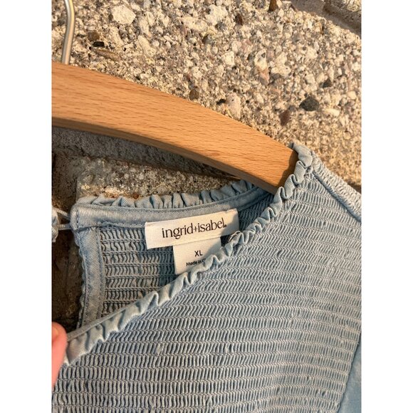 Ingrid & Isabel Womens XL Blue Smocked Long-Sleeve Midi Dress With Ruffle Hem - Picture 6 of 9